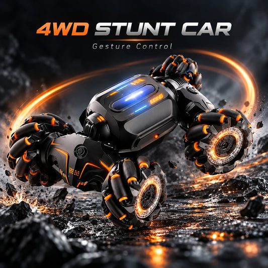 Orange 4WD RC car front three-quarter view