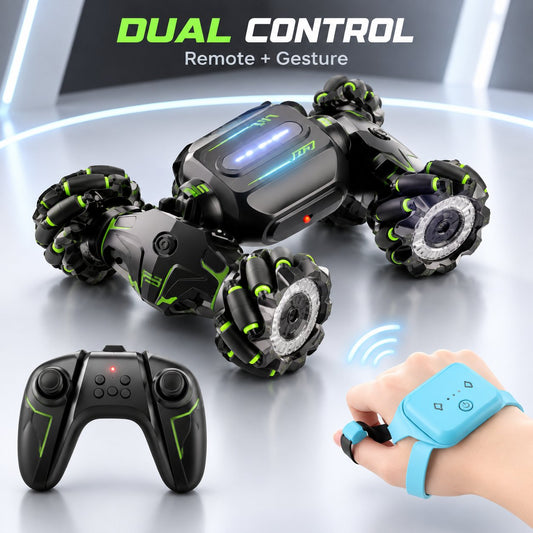 4WD remote control car in snake-twist stunt position