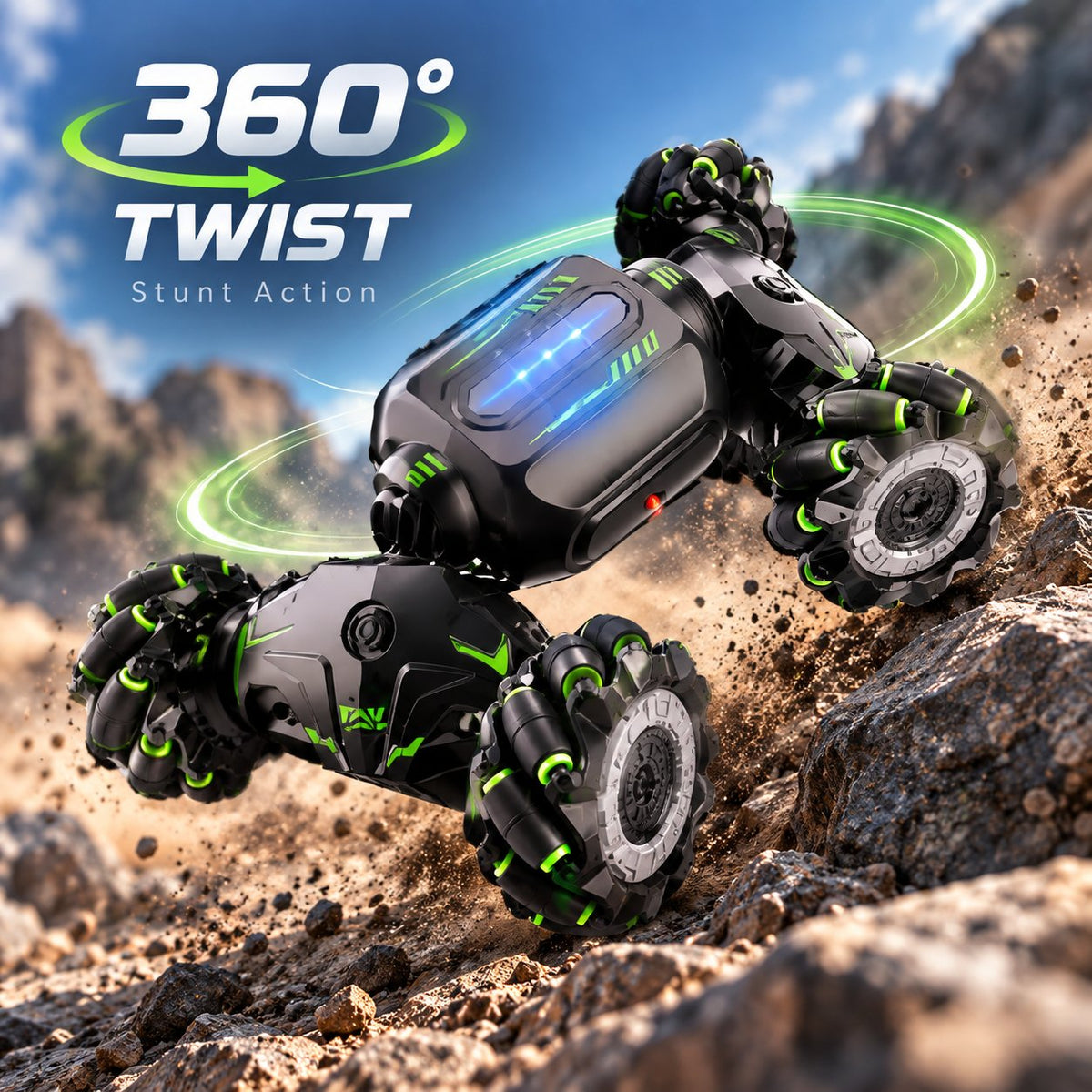 Green 4x4 off-road RC car side view