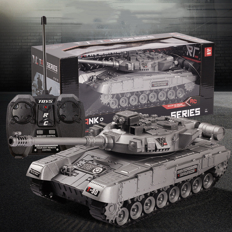 Camouflage RC army tank side view showing vehicle proportions