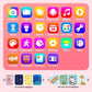 Collection of colorful Phone Toy app icons on a pink background