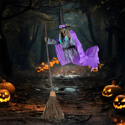 Halloween witch with broom and floating display design