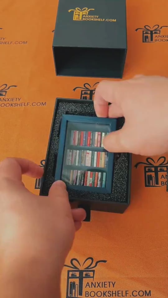 Handmade Mini Wooden Bookshelf with 60 Mini Books – Stress Reliever & Decor