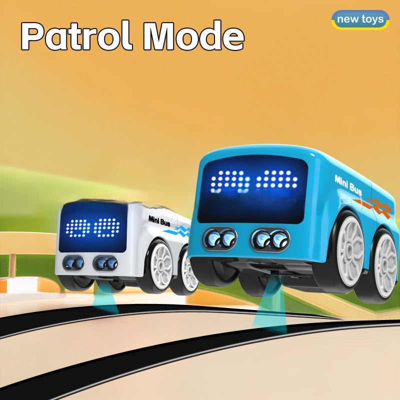 Smart toy bus following a black marker line on the floor