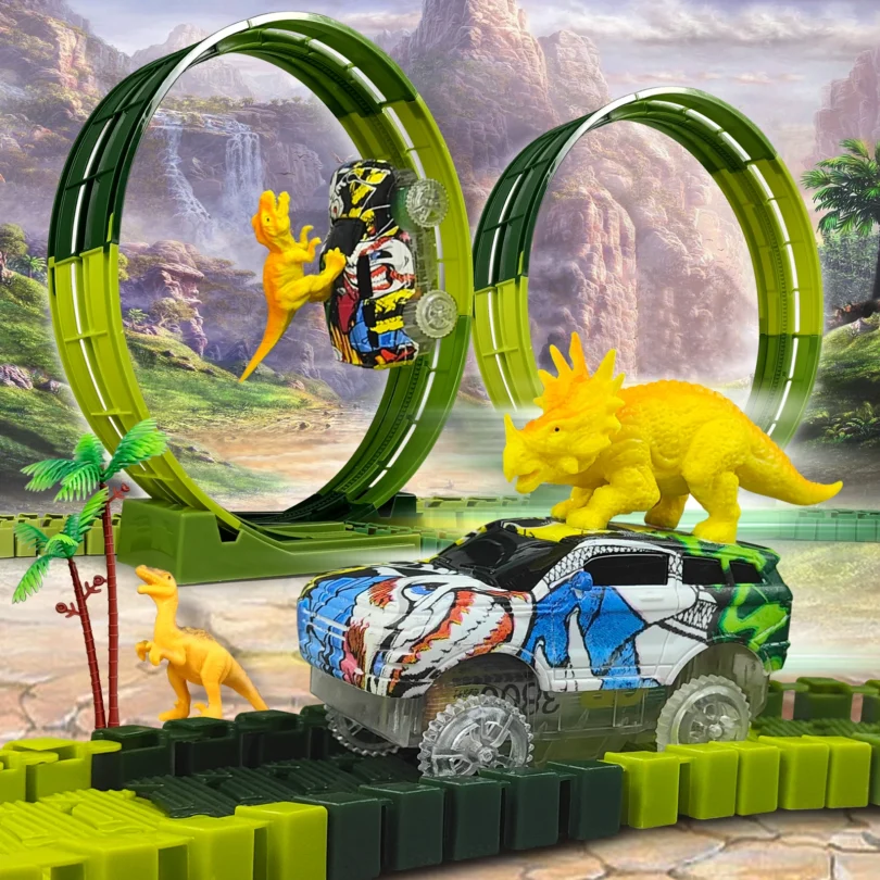 Excite your child with the Magic Dinosaur Magic Track! Featuring flexible tracks, an electric flash light car, and a durable build, it's perfect for hours of imaginative play.