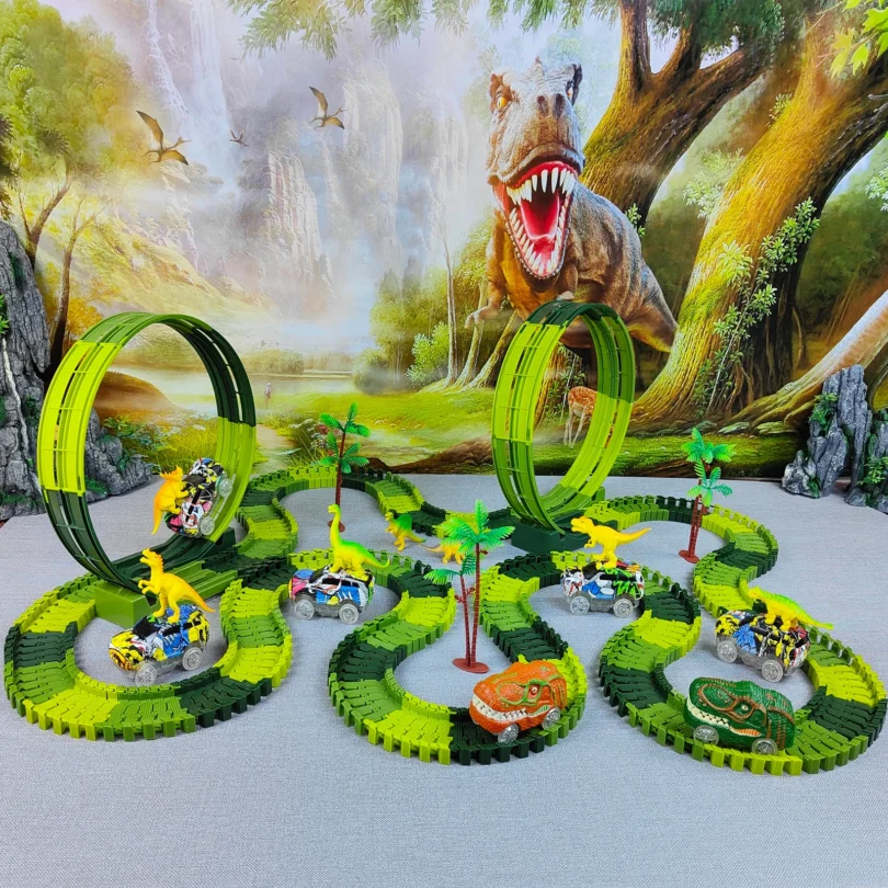 Excite your child with the Magic Dinosaur Magic Track! Featuring flexible tracks, an electric flash light car, and a durable build, it's perfect for hours of imaginative play.