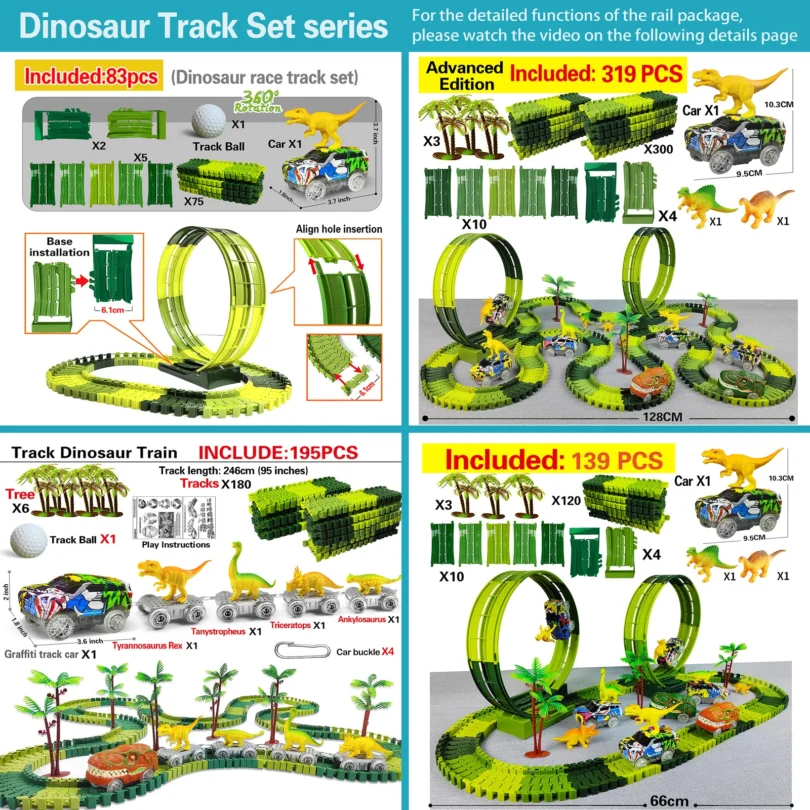 Excite your child with the Magic Dinosaur Magic Track! Featuring flexible tracks, an electric flash light car, and a durable build, it's perfect for hours of imaginative play.