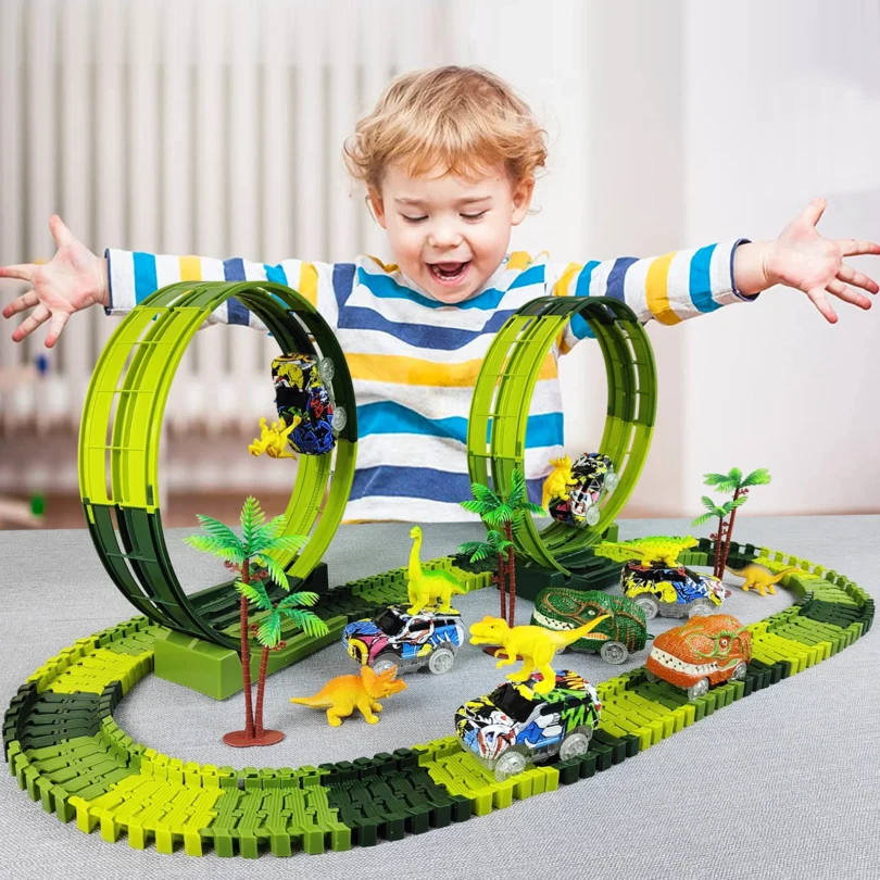 Excite your child with the Magic Dinosaur Magic Track! Featuring flexible tracks, an electric flash light car, and a durable build, it's perfect for hours of imaginative play.